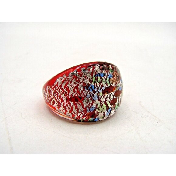 Pier One Blown Glass Cosmic Ring Domed Red Blue Gold Chromatic Lampwork Size 7 - Picture 2 of 11